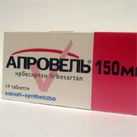 АПРОВЕЛЬ - Сердечно-сосудистые средства
Фармакологическое действие

Антигипертензивный препарат, специфический антагонист рецепторов ангиотензина II (типа АТ1). Устраняет сосудосуживающее действие ангиотензина II и снижает концентрацию альдостерона в плазме крови. Не подавляет киназу II - фермент, который разрушает брадикинин.
Снижает ОПСС, уменьшает постнагрузку. Снижает АД (при минимальном изменении ЧСС) и давление в малом круге кр