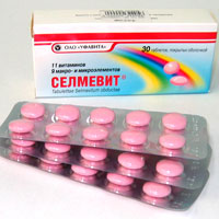 СЕЛМЕВИТ - Витамины
Описание

Витаминный препарат, применяется при тяжелых физических нагрузках, длительном умственном напряжении, адаптации к новым условиям. Селмевит таблетки, покрытые оболочкой, по 30 или 60 шт. в упаковке. 
1 таблетка Селмевит содержит: ретинола ацетат 1650 МЕ, a-токоферола ацетат 7.5 мг, тиамина бомид 750 мкг или тиамина хлорид 581 мкг, рибофлавин 1 мг, пиридоксина гидрохлорид 2.5 мг, аскорби